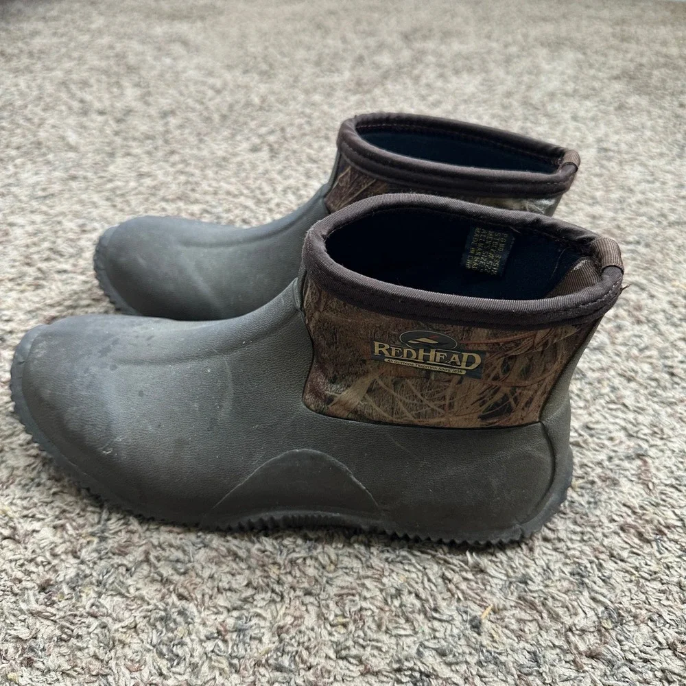 RedHead Mens Bone-Dry Waterproof Rubber Ankle Boots Camo Brown Size 9 READ